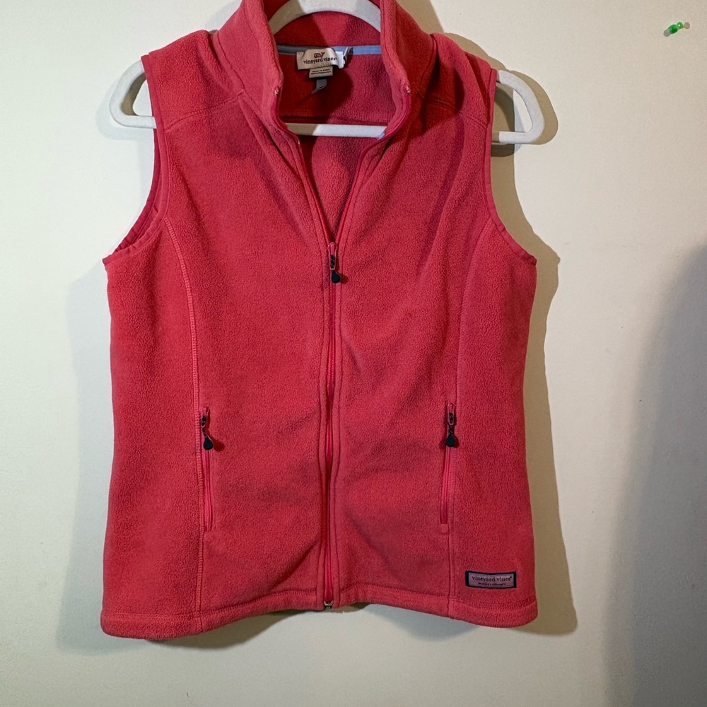 Vineyard Vines women's Small Coral full-zip fleece vest‎ zippered hand pockets
